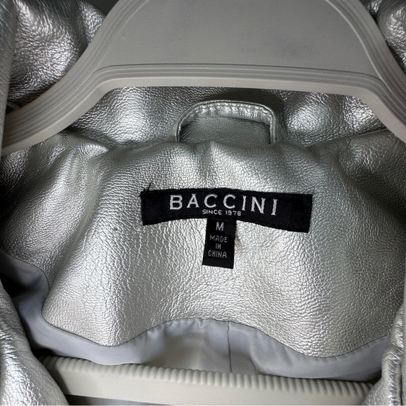 Baccini Jacket Silver Metallic Faux Leather Biker Cropped - Picture 4 of 6